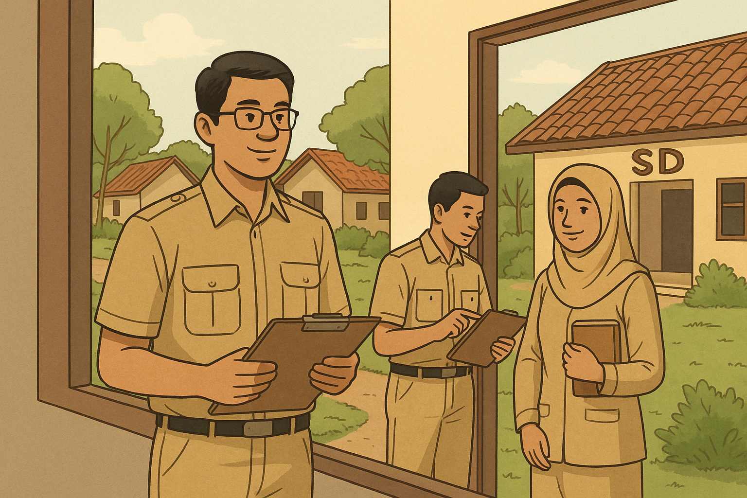 Gambar: Ilustrasi Rangkap Jabatan BPD PPPK sedang menjalani tugas di desa dan sekolah