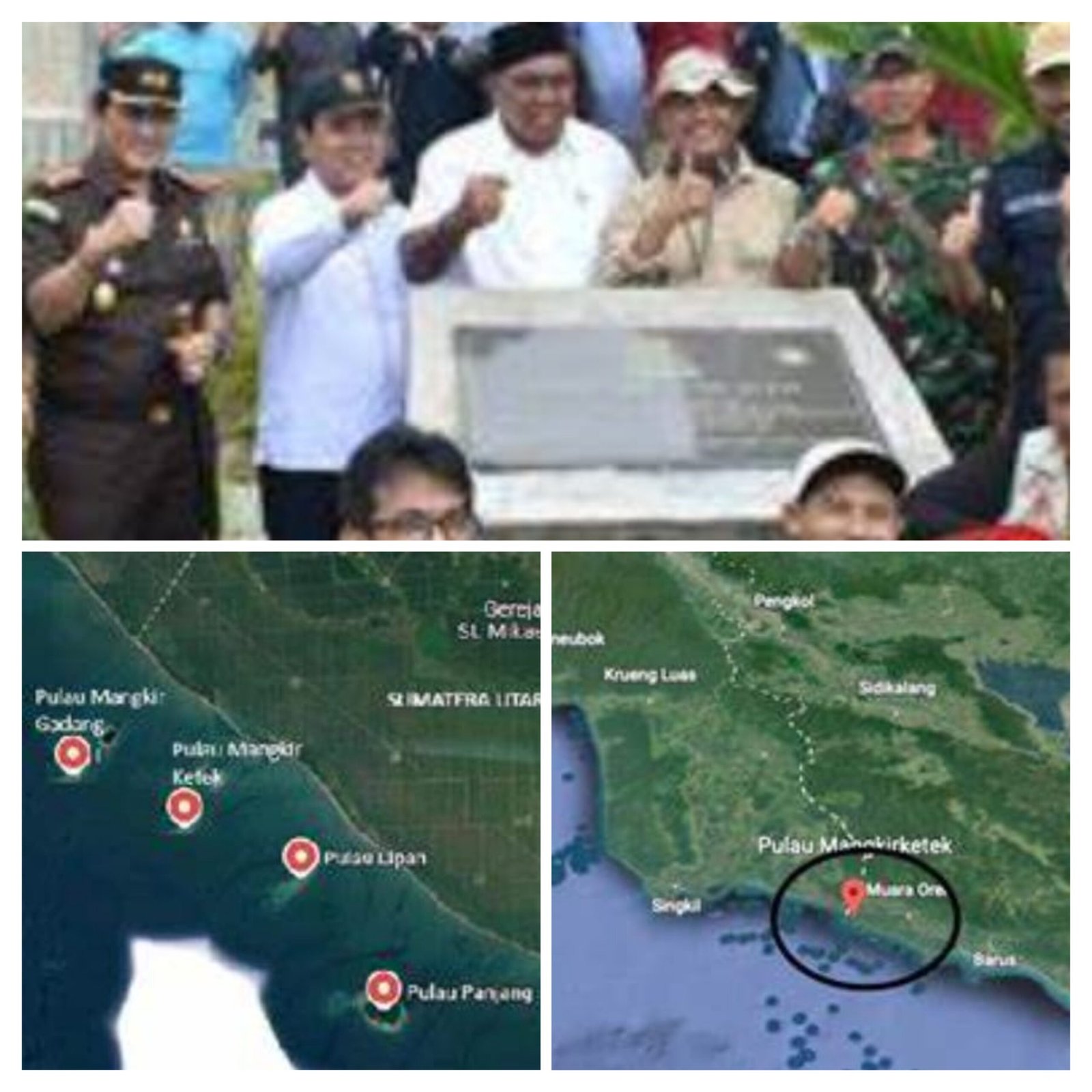 Peta wilayah Singkil menunjukkan empat pulau sengketa antara Aceh dan Sumut berdasarkan Kesepakatan 1992 dan garis batas administratif nasional.
