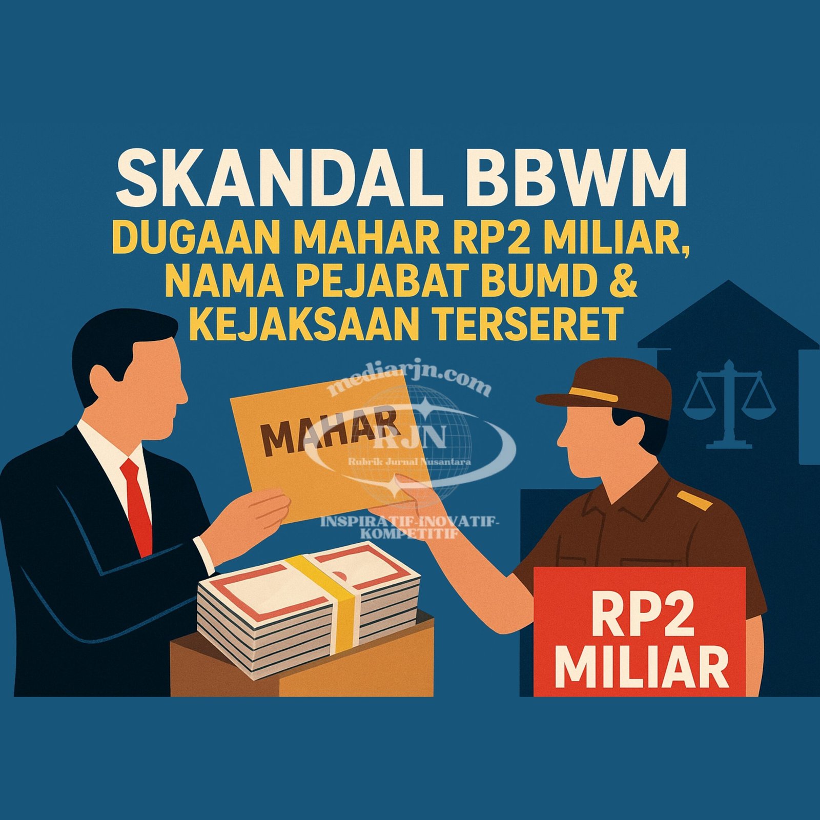 "Ilustrasi skandal mahar Rp2 miliar BBWM Bekasi yang menyeret pejabat BUMD dan nama kejaksaan"