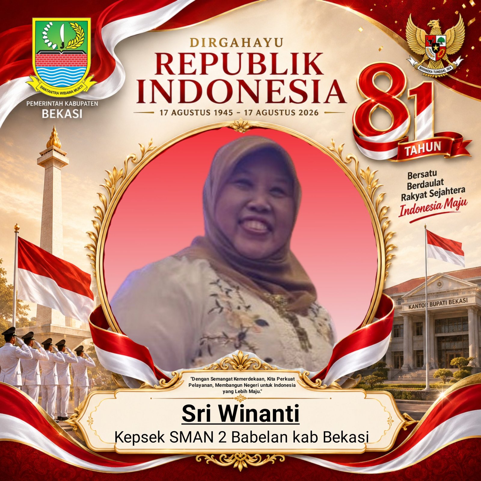 (13) Ucapan HUT RI KE-81- 17 AGUSTUS 2026. Sri Winanti. Kepsek SMAN 2 Kab Bekasi